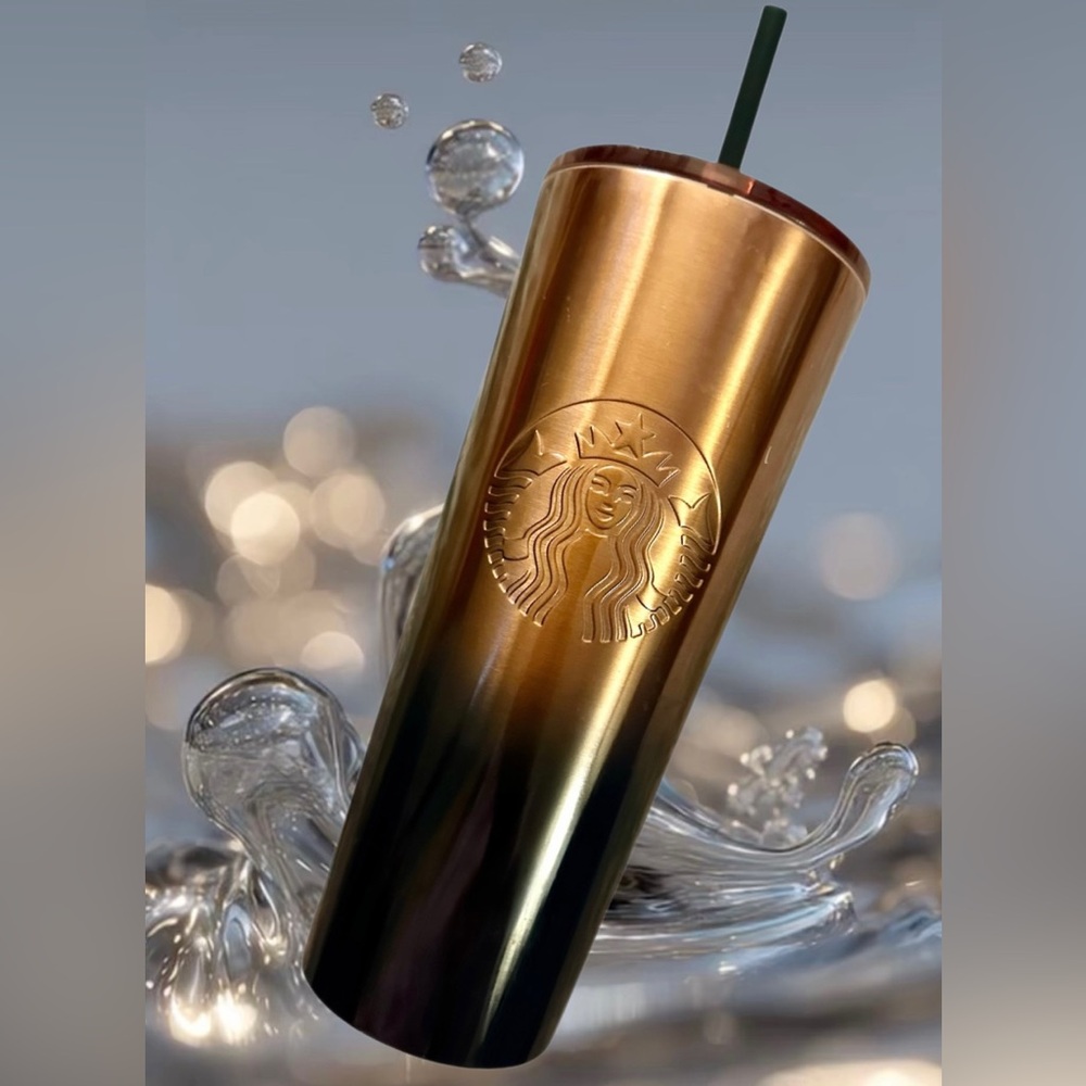 Starbucks 2024 Metallic Gold/Dark Green Ombré Gradient Tumbler  NWT